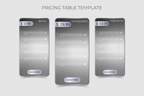 Download Metallic Silver Color Pricing Table. - Premium Resources