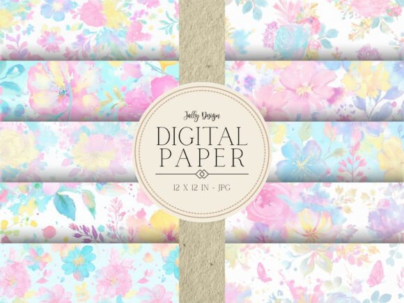 Download Vivid Pastel Flowers Digital Paper - Digital Collection