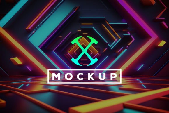 Download Logo Mockup with Neon Tunnel Background - Background Collection
